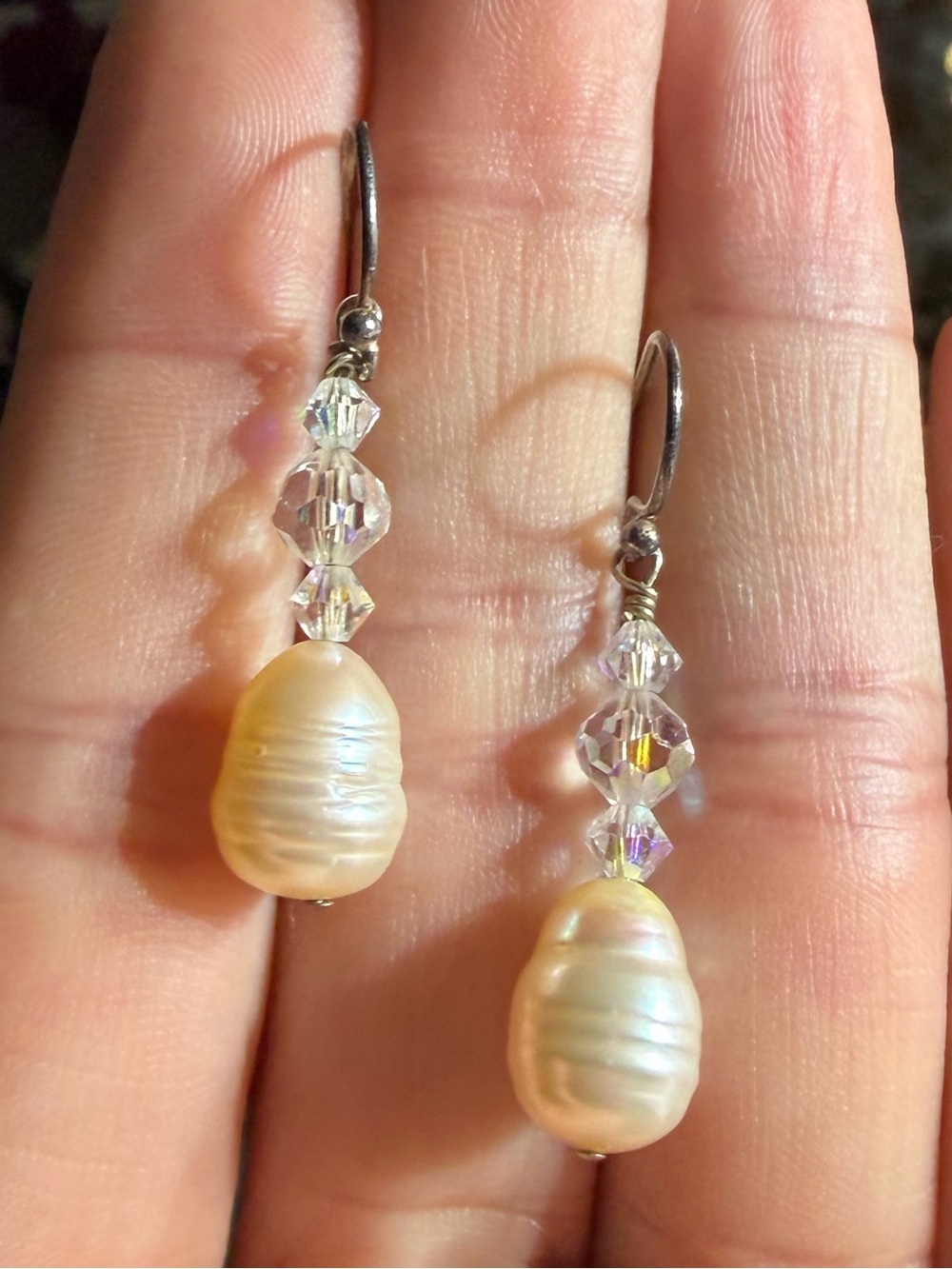 Vintage 925 Sterling Silver baroque pearl drop Earrings